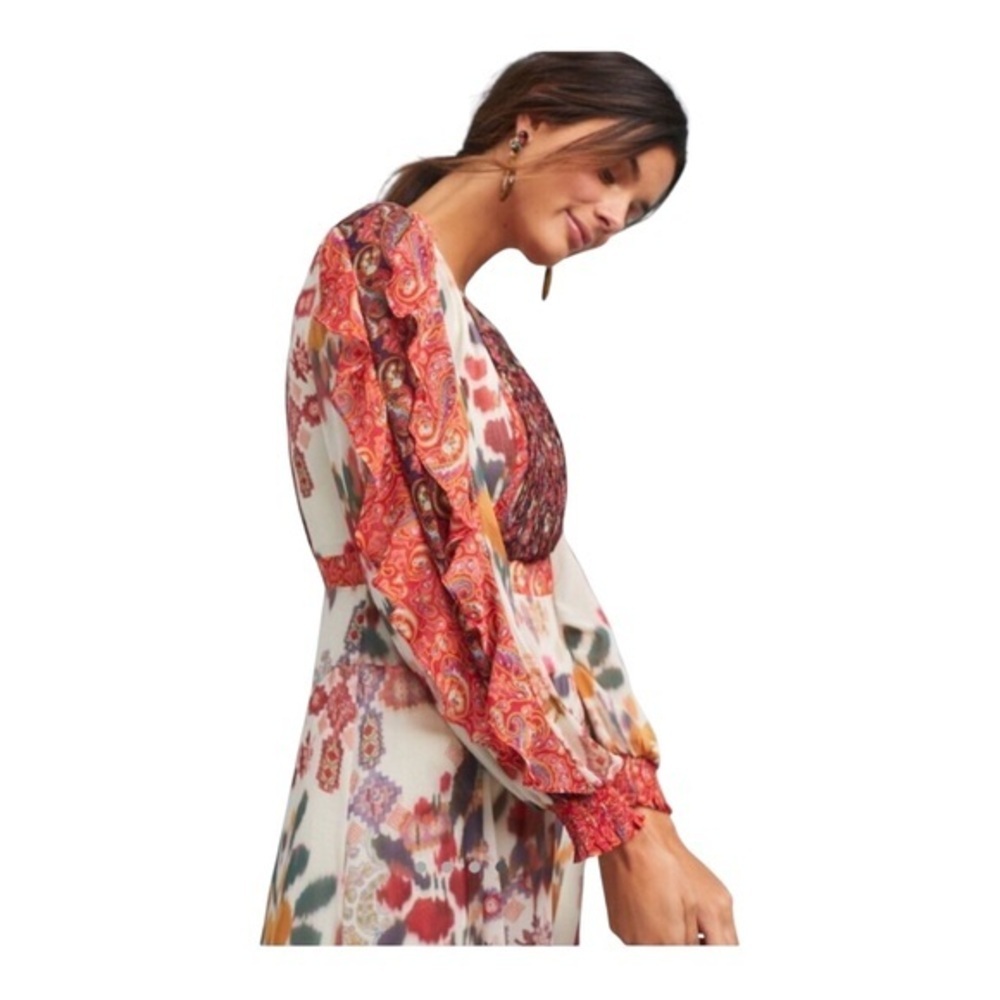 Anthropologie Akemi + Kin Midi Multiple Print Long Sleeve Dress Size 6 Lined - Picture 5 of 8
